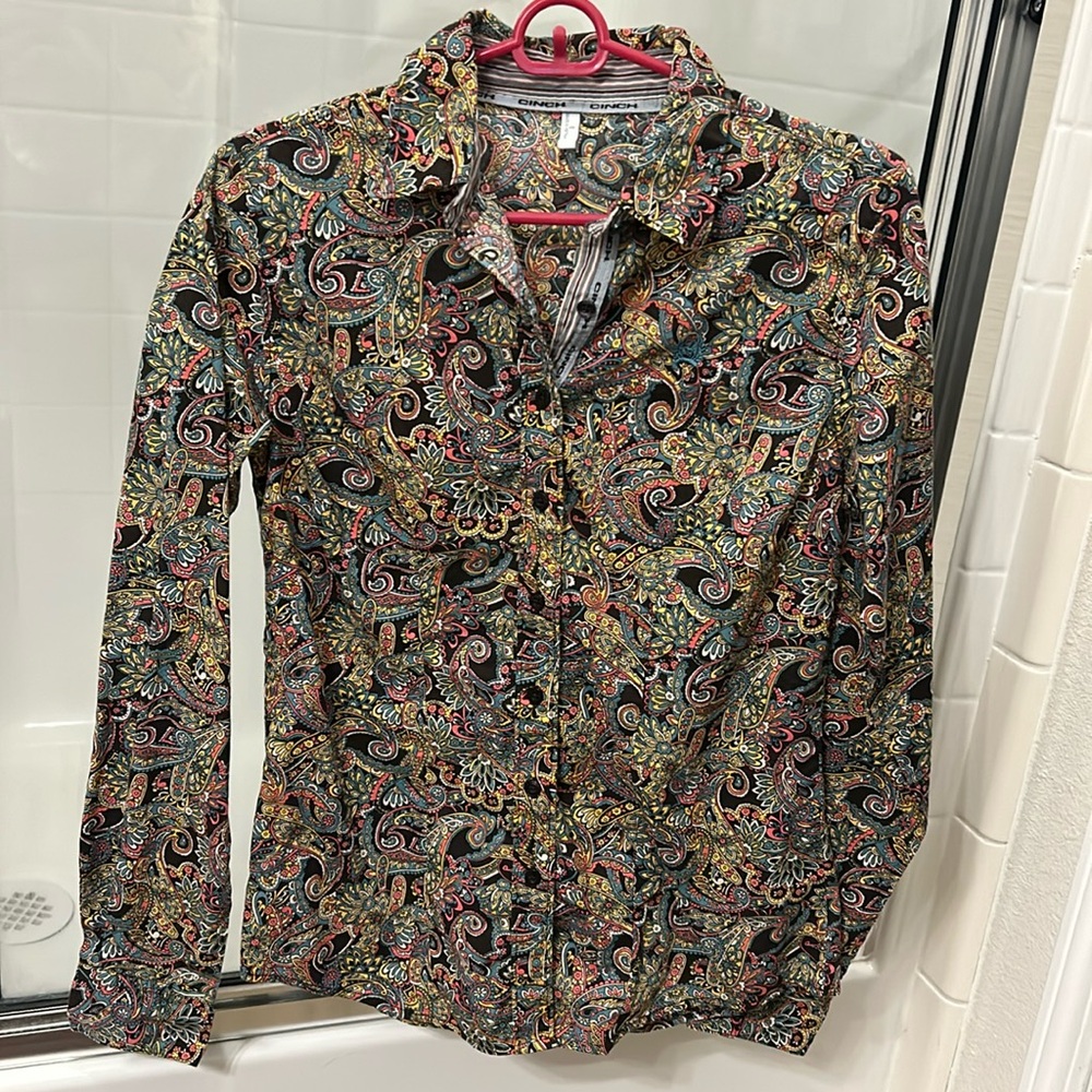 Cinch paisley print western size small button down dressy shirt